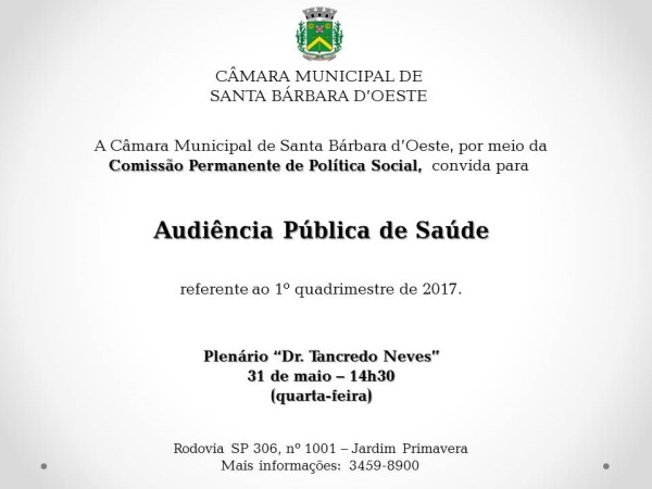 Câmara sedia Audiência Pública de Saúde nesta quarta-feira