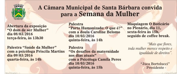 Semana da Mulher promovida na Câmara será aberta ao público