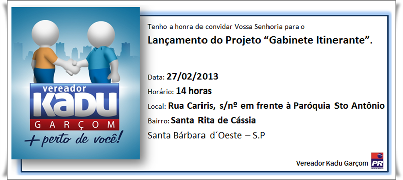 Kadu convida população a prestigiar lançamento do gabinete itinerante