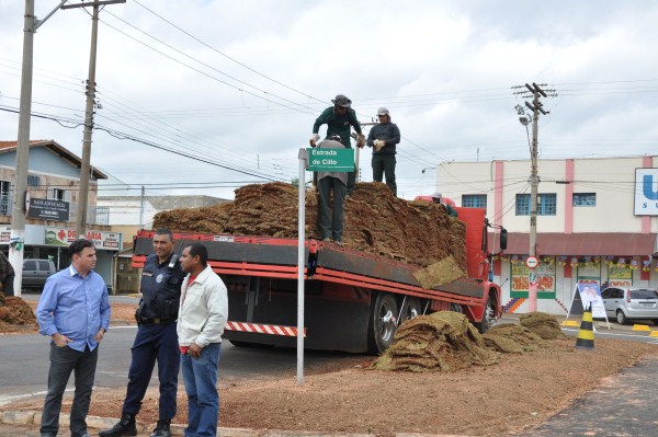 Vereador acompanhou plantio de grama em praça 